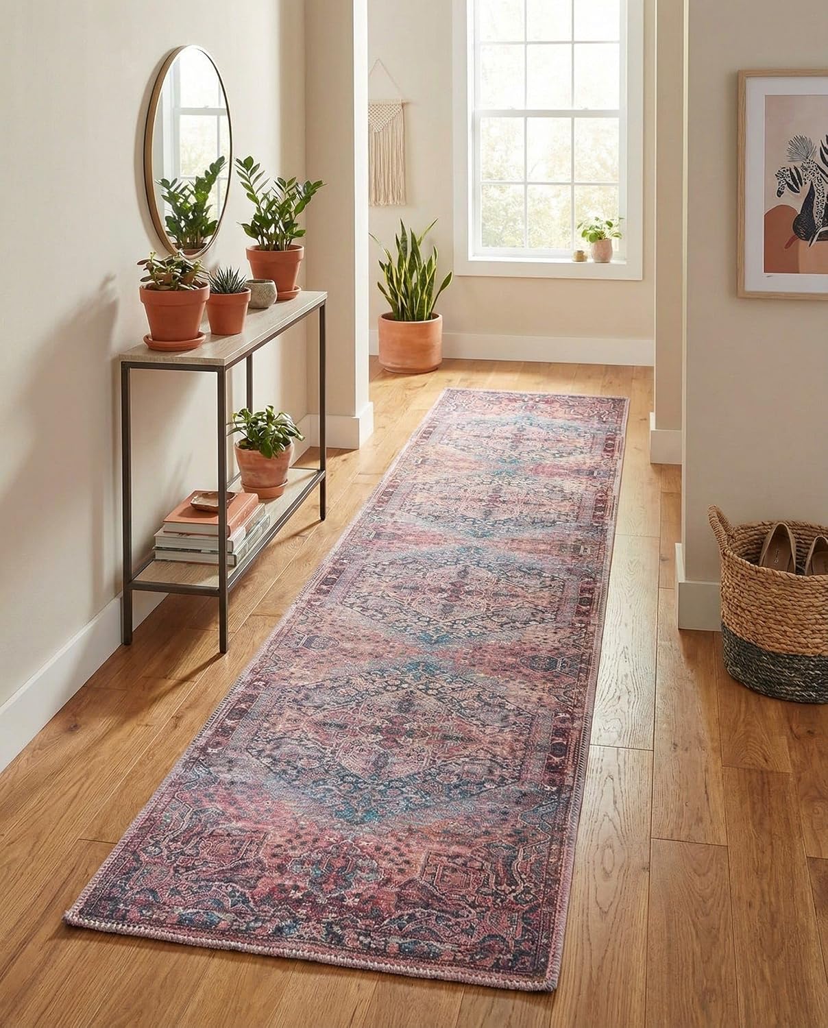 Rugs.com - Maahru Collection Rug – 10 Ft Runner Antique Rust Red Washable Rug – Vintage Medallion Design for Hallways, Entryways, and Kitchens