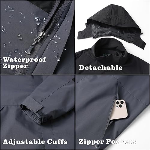 Vista 9 de GIISAM Chaqueta de lluvia para hombre, impermeable, ligera, para exteriores, rompevientos con capucha