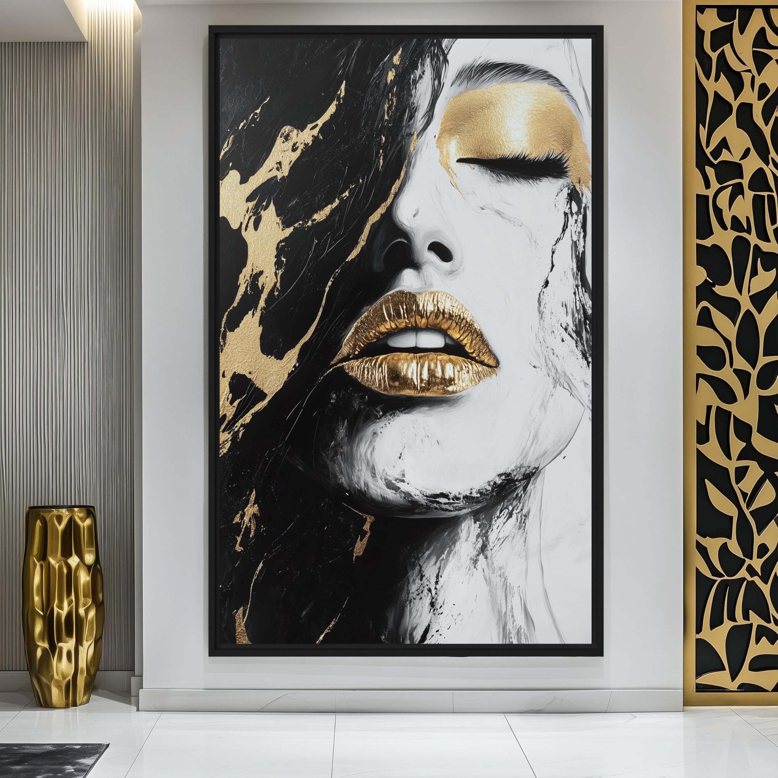 TONGYINLI Abstract Gold Woman Portrait Wall Art, Woman Face Print Canvas Painting for Living Room, Home Decor Posters(80x120cm/Frameless)