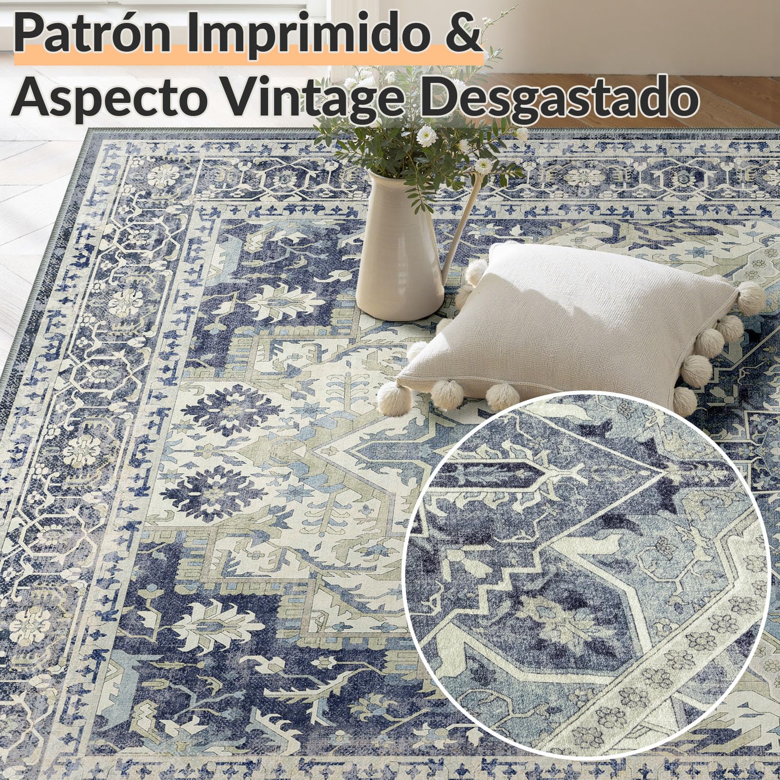 INOVADAY Alfombra Salon Lavable en Máquina 160x230 cm Azul Marino