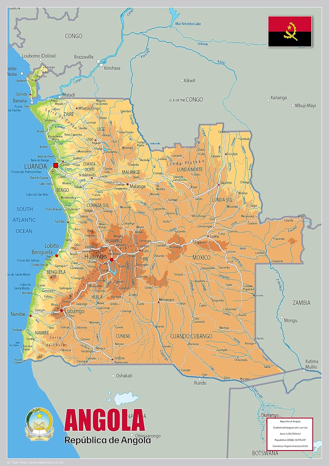 Physical Map Of Angola The Oxford Collection Size A2 Paper 91llN4KOvML. SL1500 