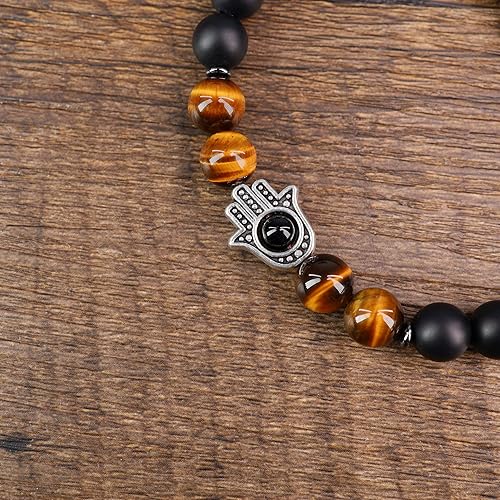 Vista 5 de Pulsera Hamsa con cuentas de piedra de tigre de ónix