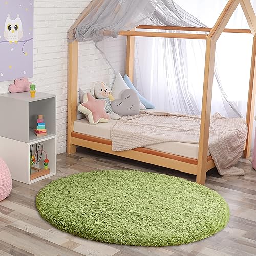 Miniatura 6 de Alfombras redondas esponjosas, acogedoras y suaves alfombras verdes circulares de 4 pies para la habitación de los niños, lindas alfombras