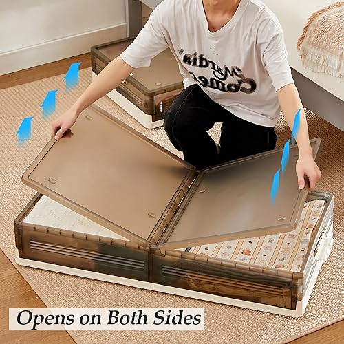 Miniatura 2 de VECELO Almacenamiento debajo de la cama con ruedas, paquete de 2 contenedores de almacenamiento apilables debajo de la cama, contenedores de