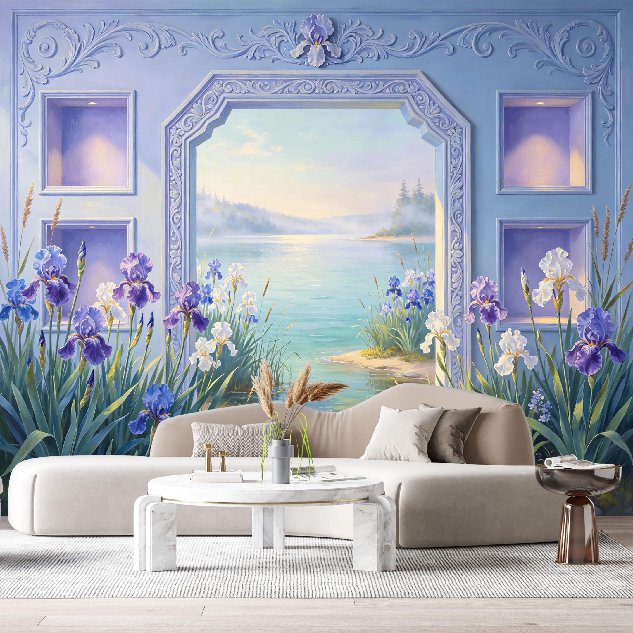 Custom Size Wall Murals Landscape Botanical Floral Arch Stream Lake Misty Hills 3D Trompe L'Oeil SelfAdhesiveWall Fabric Removable Wallpaper Wall Decor for Living Room Bedroom Bathroom
