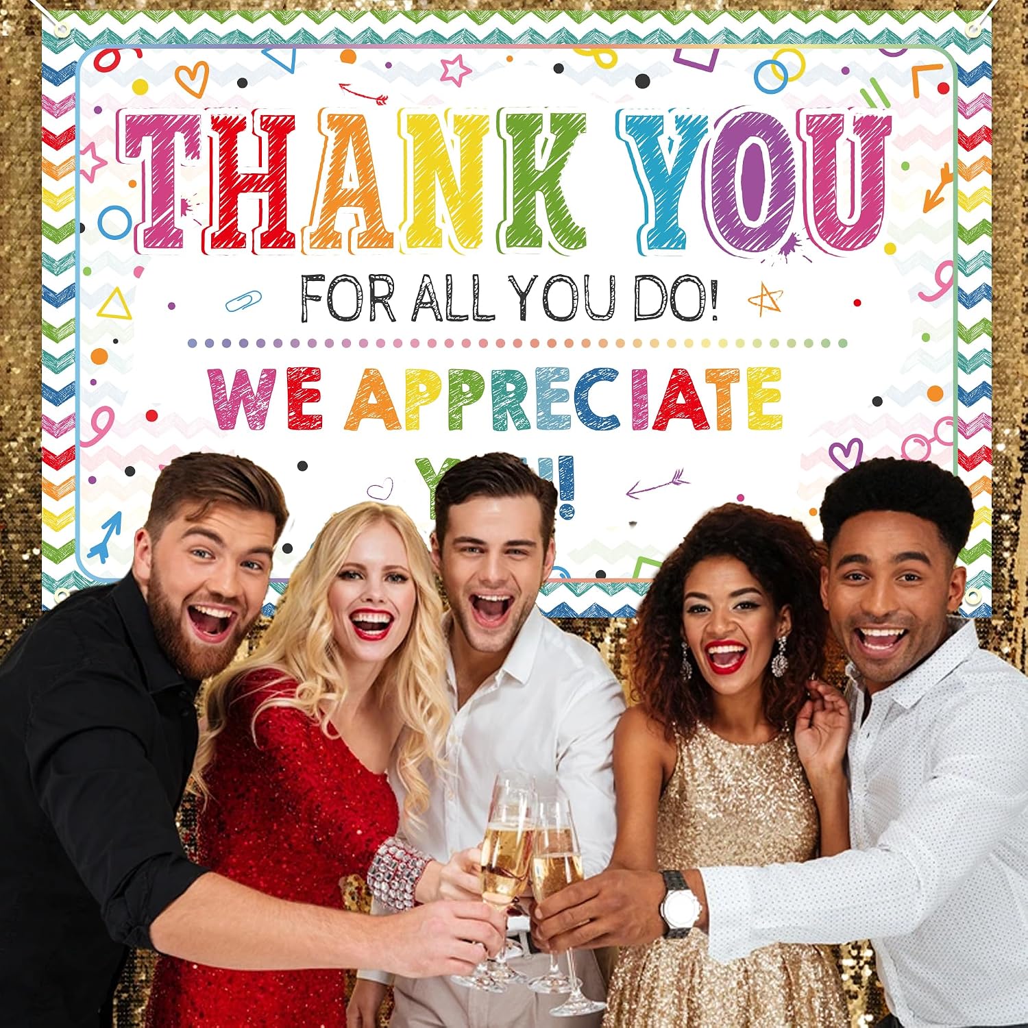 We Appreciate You Banner Decorations - 71 x 45 Inch Thank You For All You Do Employee Appreciation Decorations, We Appreciate You Teachers Staff Doctors Nurses Banner Decor for Graduation Party Gifts