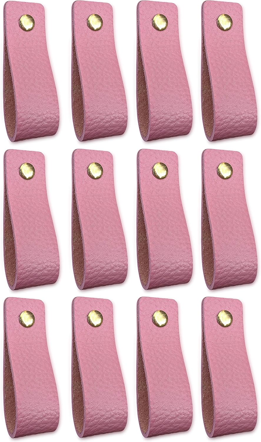 Brute Strength, Leather Handles for Furniture, Old Pink, 12 pcs, 16,5 x 2,5 cm, Cabinet Handle
