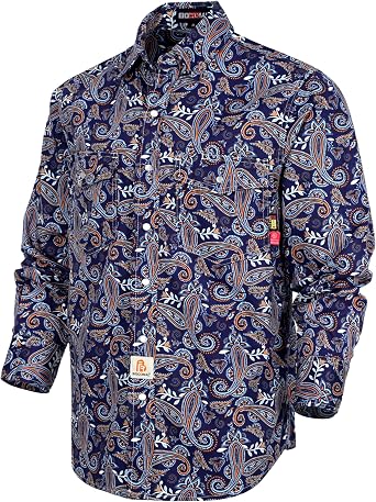 BOCOMAL FR Shirts for Men Printed Paisley Pearl Snaps Lightweight Workwear