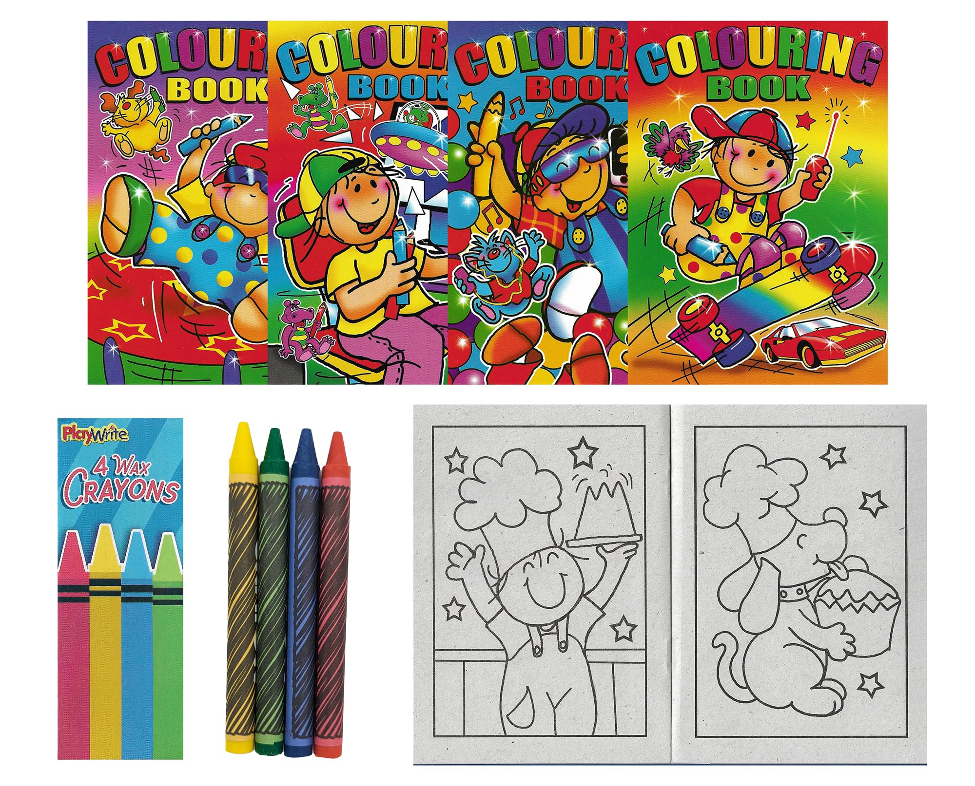 ihoot Pack of 12 A6 Kids Colouring Books and 12 Packs of Crayons, Blue - Image 2