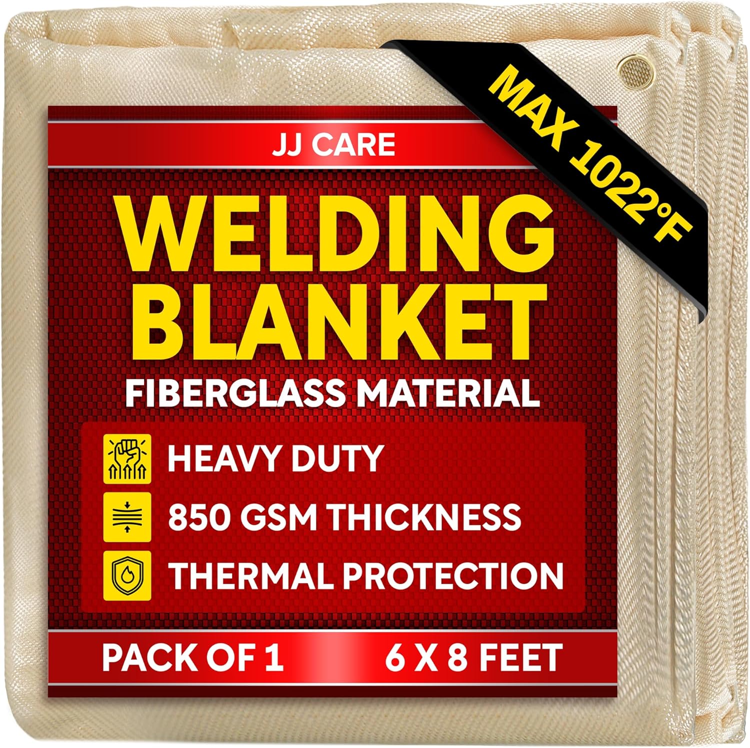 Welding Blanket - 6ft x 8ft, 850GSM Fiberglass Welding Blanket for Smokers with Brass Grommets, Heavy Duty Fireproof Welders Mat for Industrial, Smoker, Grill and Camping