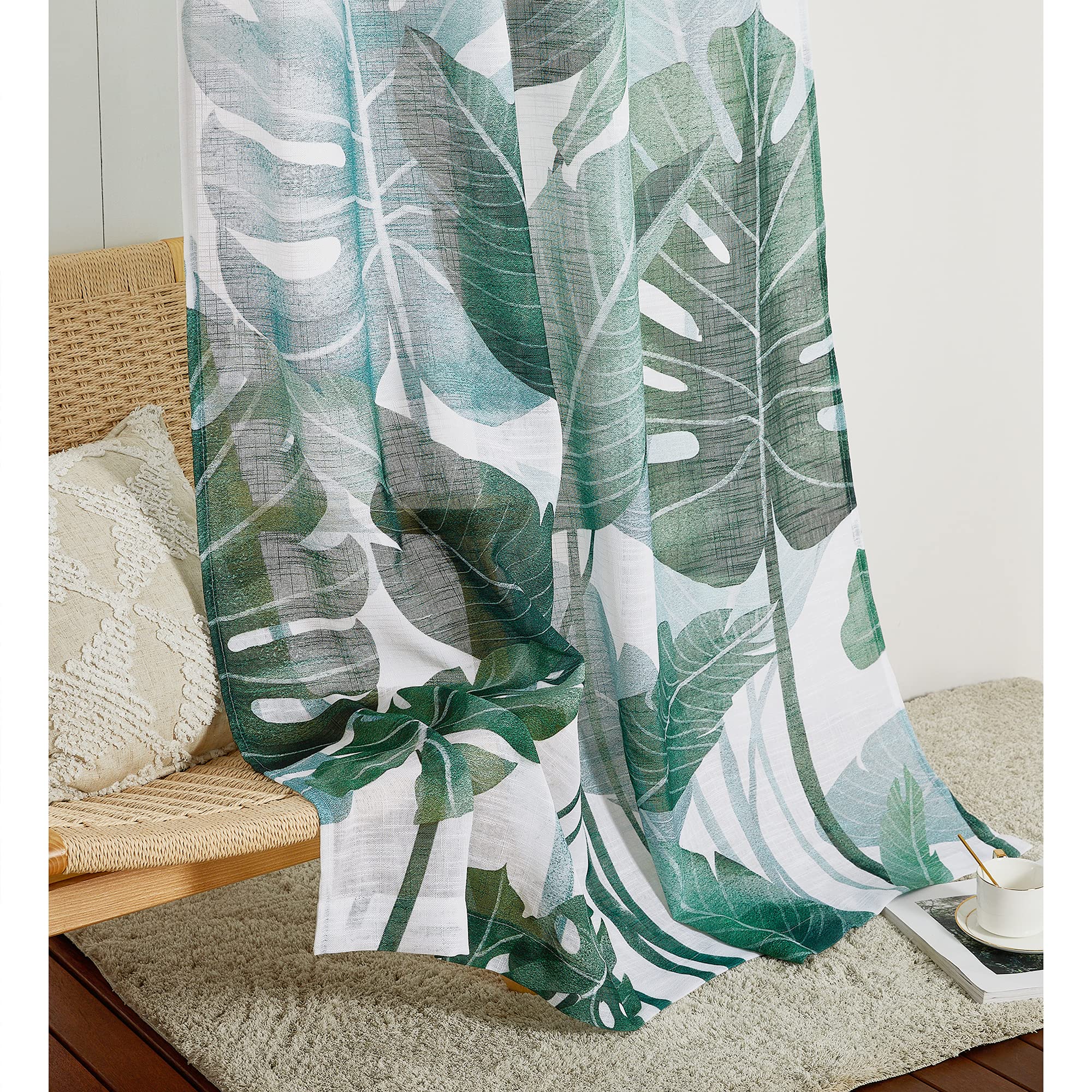 PONY DANCE - Tende Camera da Letto Regali Natale con Stampata Foglie Verde di Banana Decorazioni Tende Semitrasparenti Cameretta Soggiorno/Cucina/Salotto/Finestra, L 132 x A 240 cm, 2 pezzi