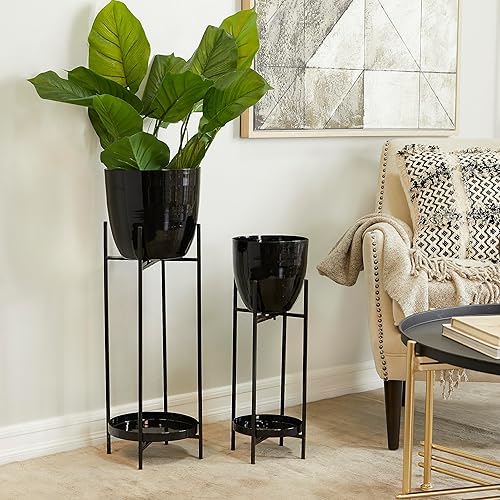 Miniatura 5 de CosmoLiving by Cosmopolitan - Maceta de metal con soporte extraíble, juego de 2 unidades de 32 pulgadas y 24 pulgadas de alto, color negro