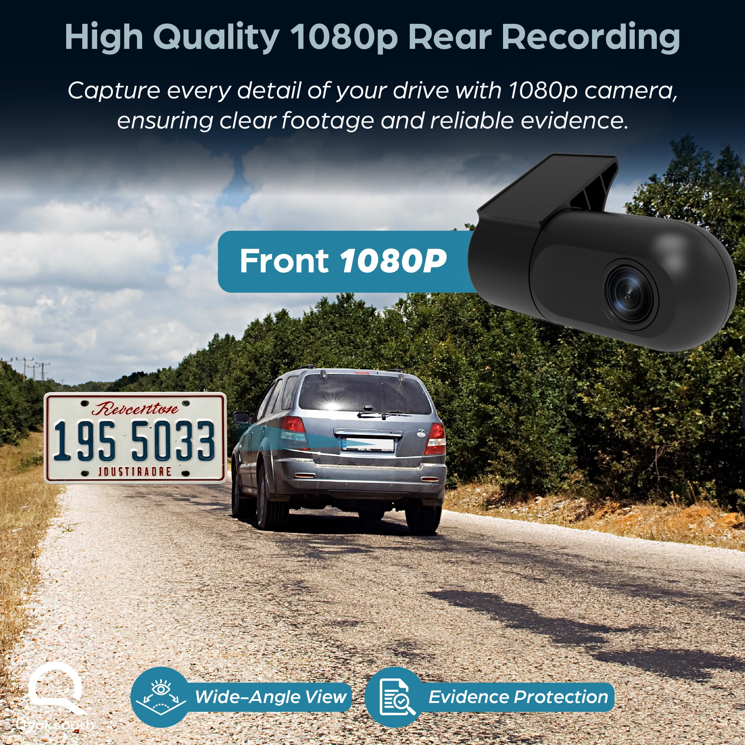 Qycksouth 1080p Dash Cam Front and Rear, Night Vision, Loop Recording, WDR, Dash Camera for Cars