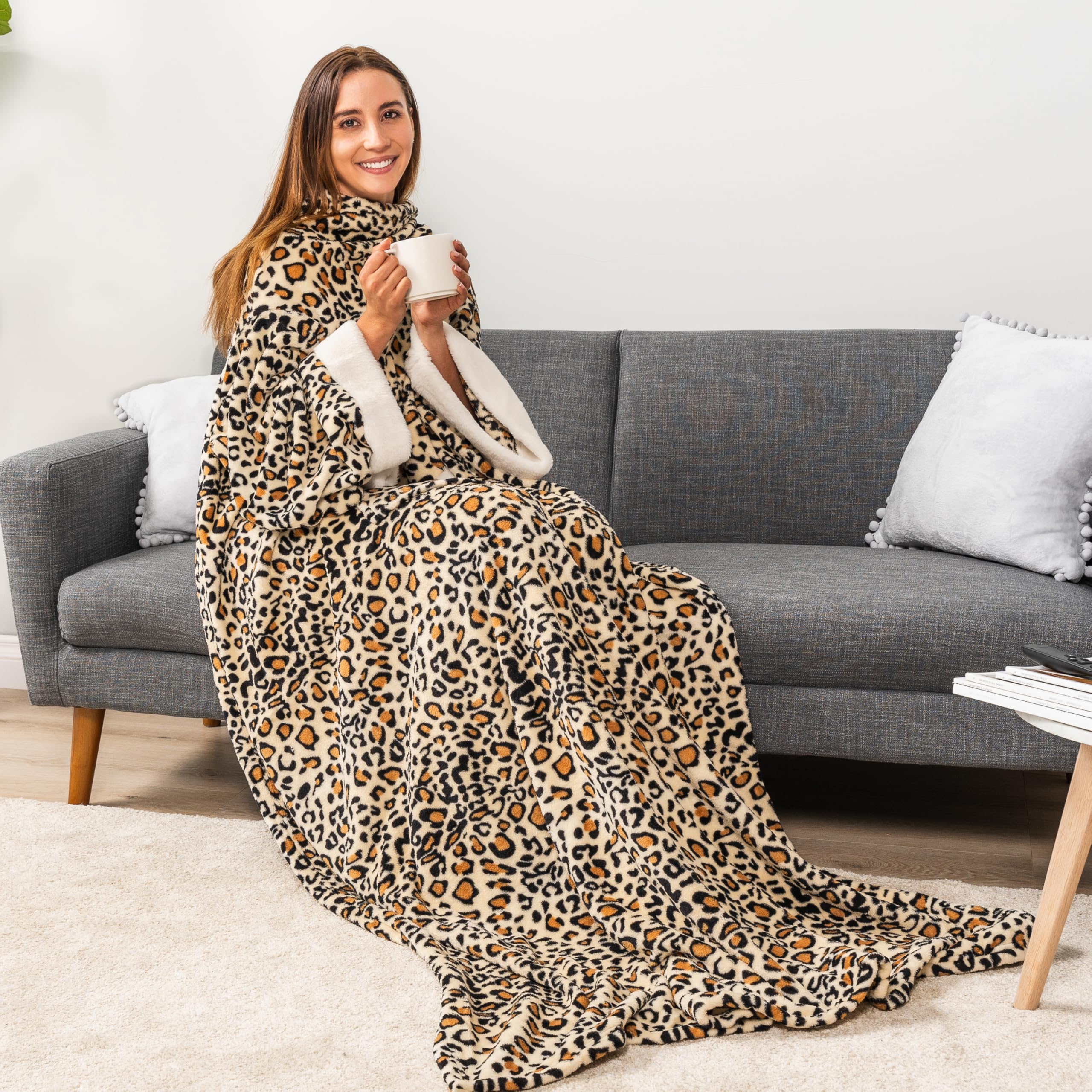 PAVILIA Lujosa Manta de Forro Polar con Mangas Elegante, Acogedor, Extra Suave, Funcional, Ligero