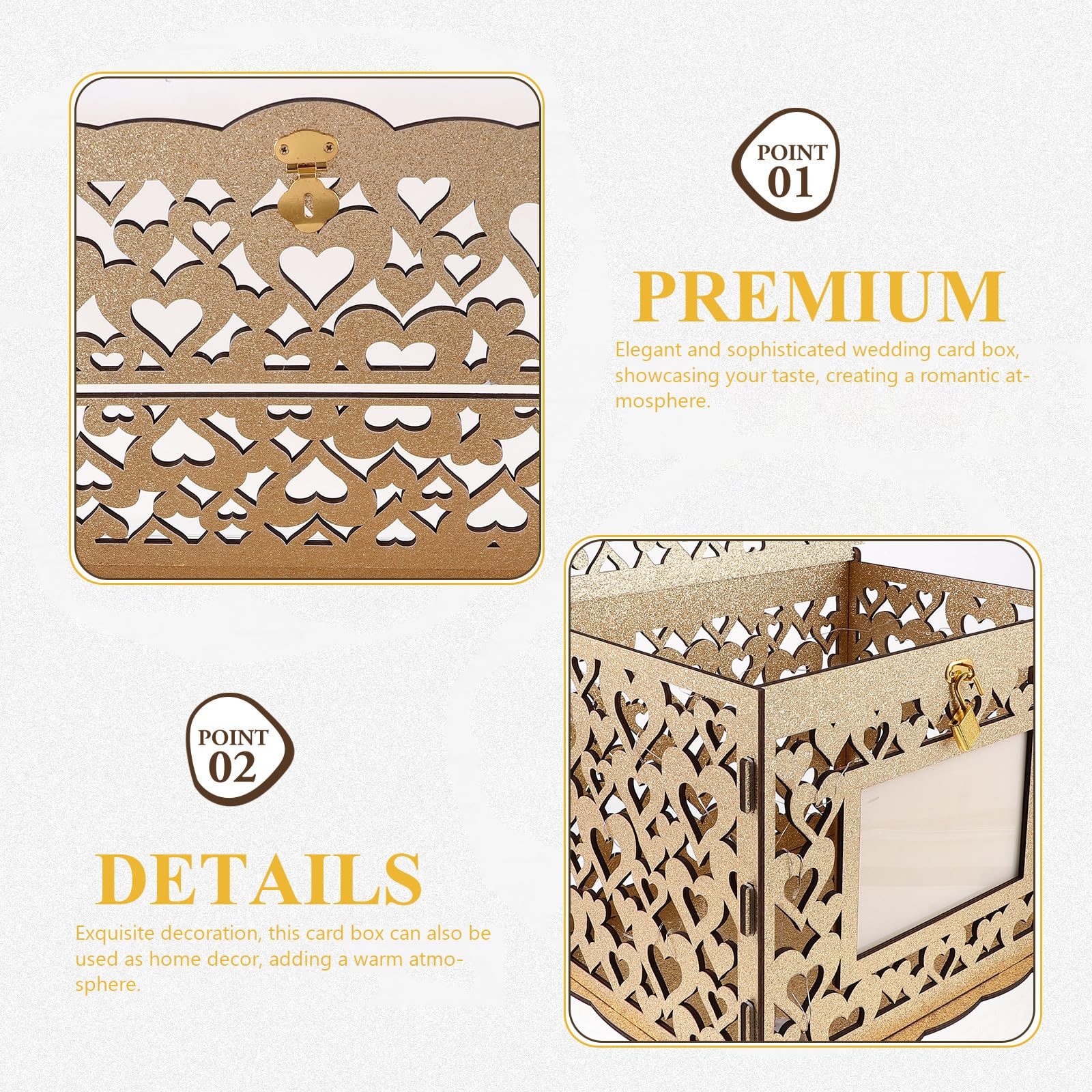 Hochzeitskartenbox mit Beleuchtung und Metall Elegante Goldene als Dekoration und Erinnerungen Bewahren bei Hochzeitsfeiern und Geburtstagen