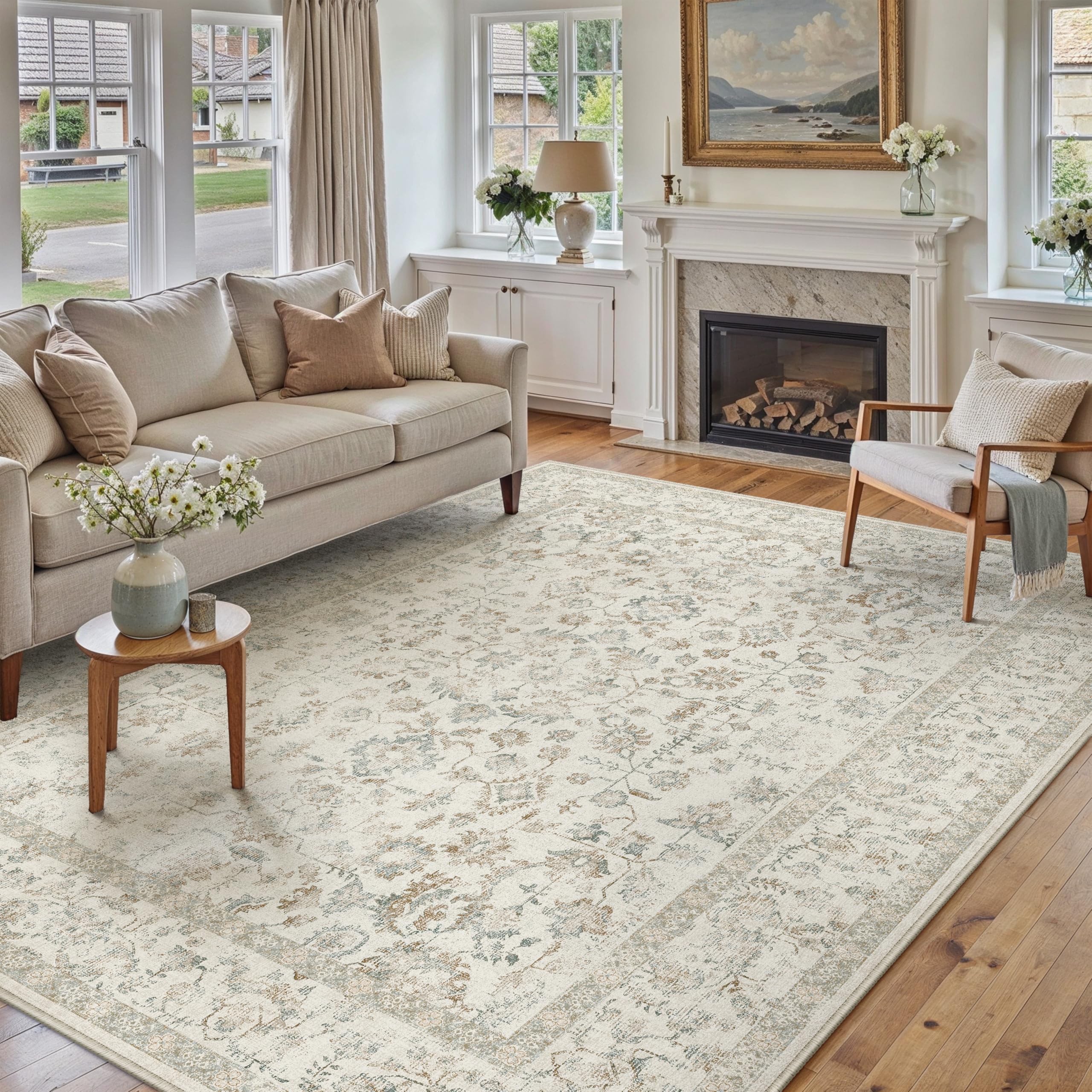 PureCozy 6x9 Taupe Area Rug Washable Non Slip Vintage Living Room Carpet