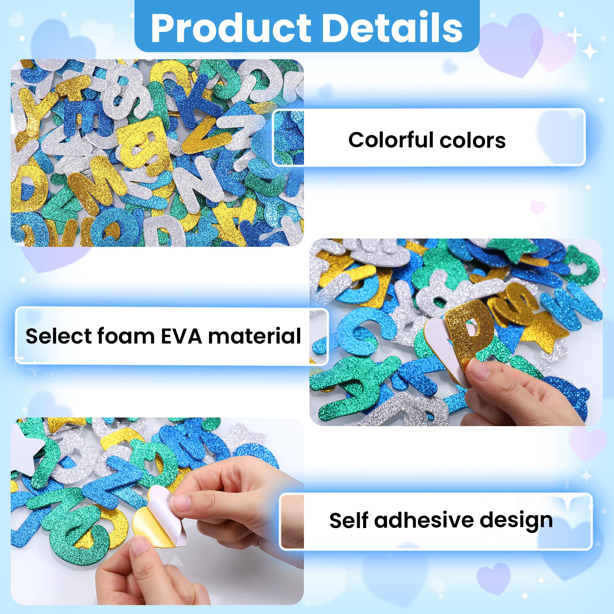 Lot De 78 Lettres Autocollantes En Mousse Pailletée - 4 Cm, 6 Couleurs - Pour Décoration, Bricolage, Emballage Cadeaux