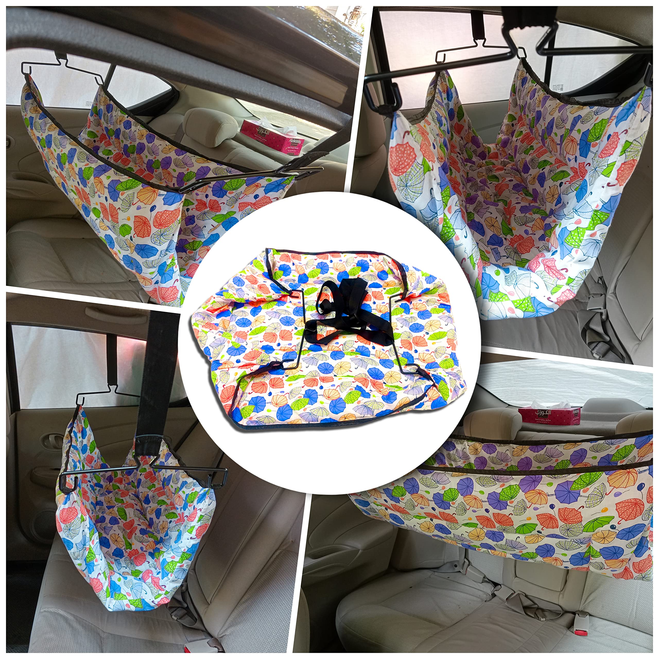Vparents Car Cradle Hammock for 0-3 Years Baby, Portable Cotton Travel Car Jhula, Includes Hanger and Adjustable Belt/Strap, Car Hanging Swing for Kids 1