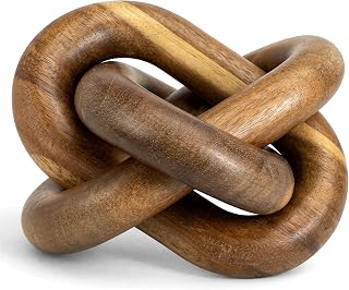 EOSAHR Acacia Wood 3 Link Wood Knot Decor for Coffee Table, Brown | Wooden Chain Link Decor for Room Decor, Knot Decor Set for Book Ends, Shelves Decorative Items for House Aesthetic