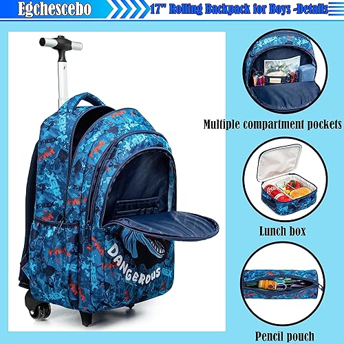 Miniatura 5 de Egchescebo Mochila con ruedas para niños, 3 unidades, con ruedas, carrito con ruedas, Azul-2, Mochilas de viaje