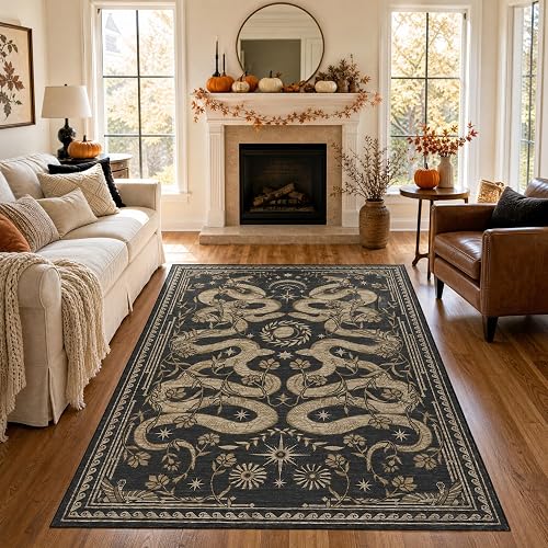 ROYHOME Snake Forest Washable Rug 5x7 (Dark Grey)