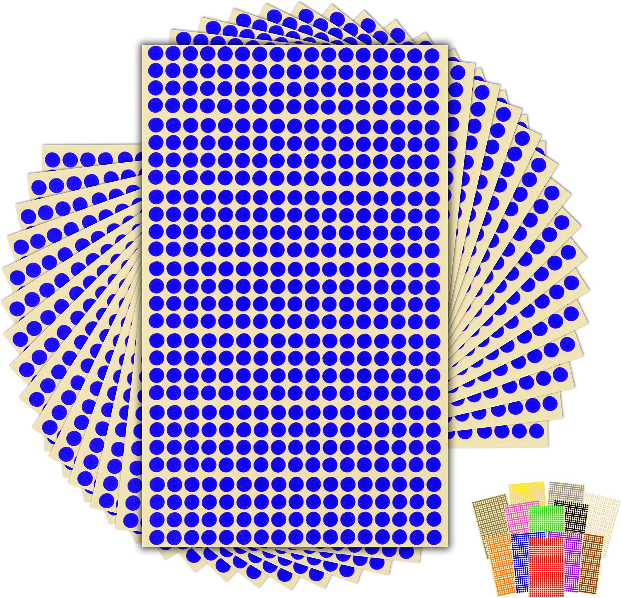 – 7,140 x Blue Sticky Dots - 6mm - Round Colour Coding Dot Stickers - 15 Sheets