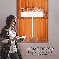 Vista 4 de American Linen Cortinas de café para cocina, cortinas de baño con cenefa, borde de encaje bordado. (naranja)