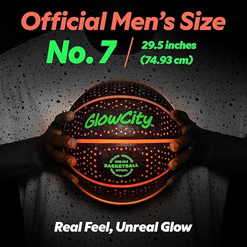 Miniatura 5 de GlowCity Baloncesto que brilla en la oscuridad para adolescentes y niños, bola roja brillante, juguete con luz LED para juegos de pelota nocturna,