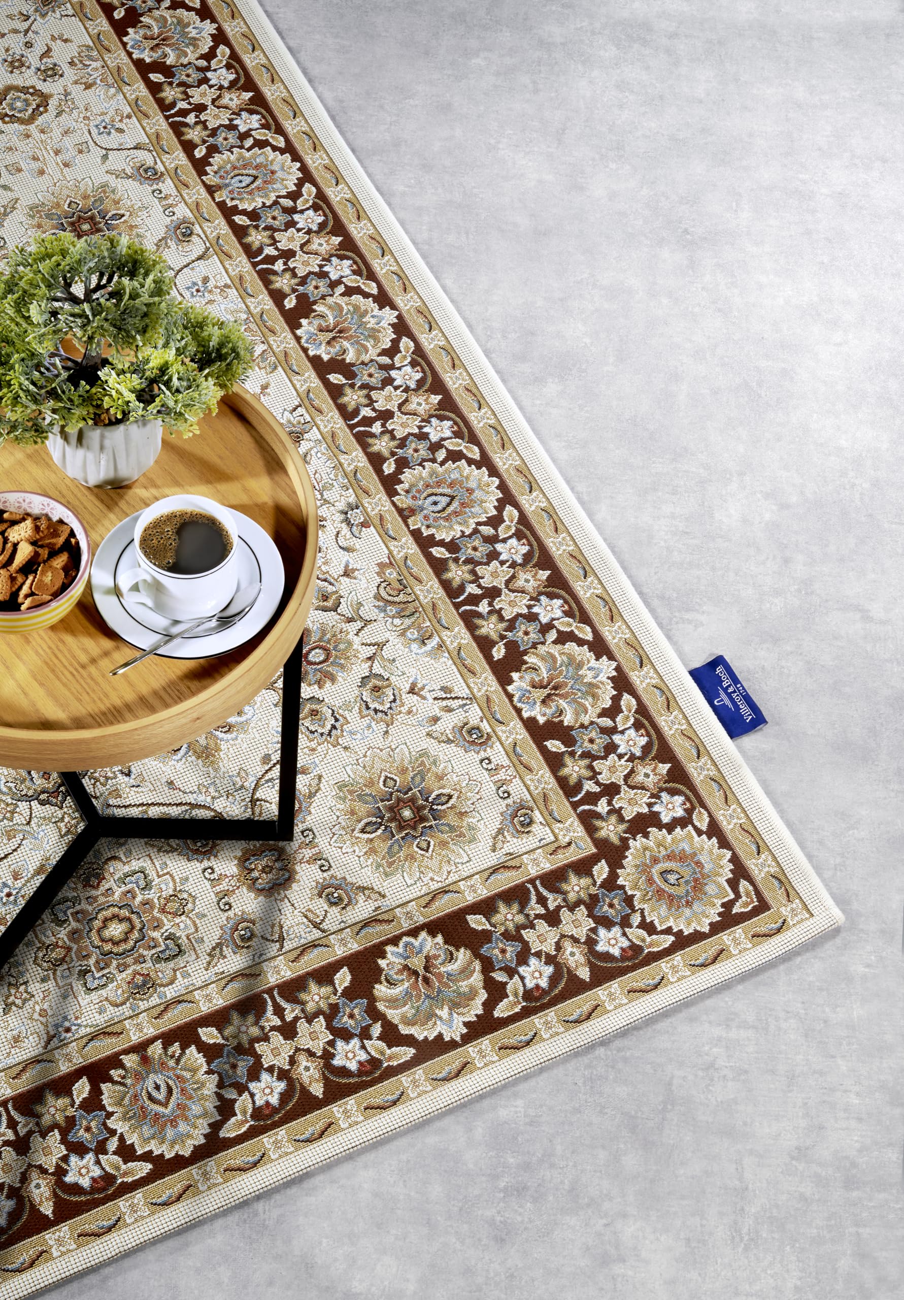 Villeroy & Boch Nicolas Tapis d'intérieur et d'extérieur Oriental tissé à Plat, Design Oriental Classique, certifié Öko-Tex Résistant aux intempéries et aux UV, Balcon, terrasse, Jardin – Marron
