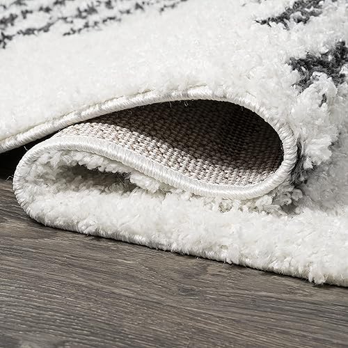 Miniatura 7 de JONATHAN Y MOH408A-210 - Alfombra de pelo largo geométrico con rayas de olmo y diamantes, estilo bohemio, contemporáneo, glamuroso, fácil de