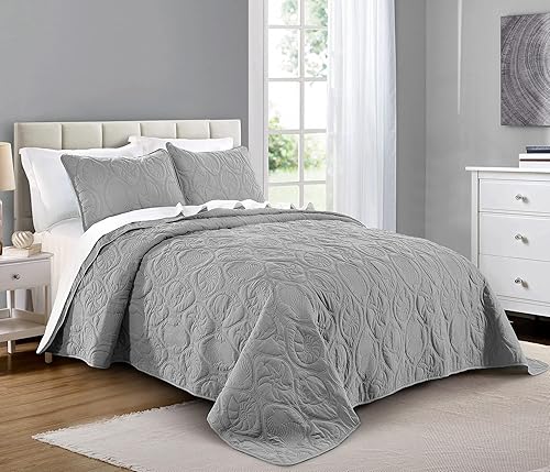 Miniatura 1 de Pure Bedding - Juego de edredón tamaño KingCal KingCalifornia King, color gris claro, gran tamaño, colcha de microfibra, incluye 1 edredón y 2
