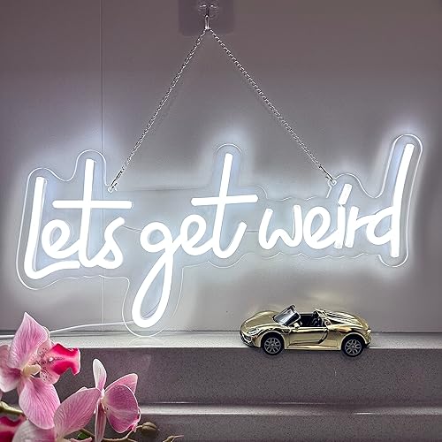 Miniatura 4 de Let's Get Weird - Letrero de neón blanco con puerto de carga USB e interruptor regulable, lámparas de noche colgantes de neón para decoración