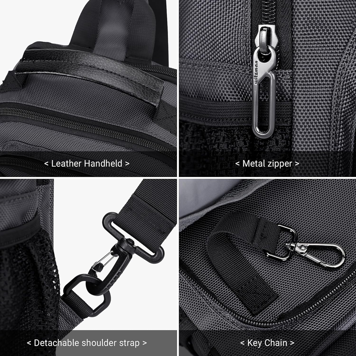 WITZMAN Sling Bag for Men Convertible Travel Sling Backpack USB Charging Port Lightweight Crossbody Bags Casual Daypack(B698 Silvery Grey) - Image 7