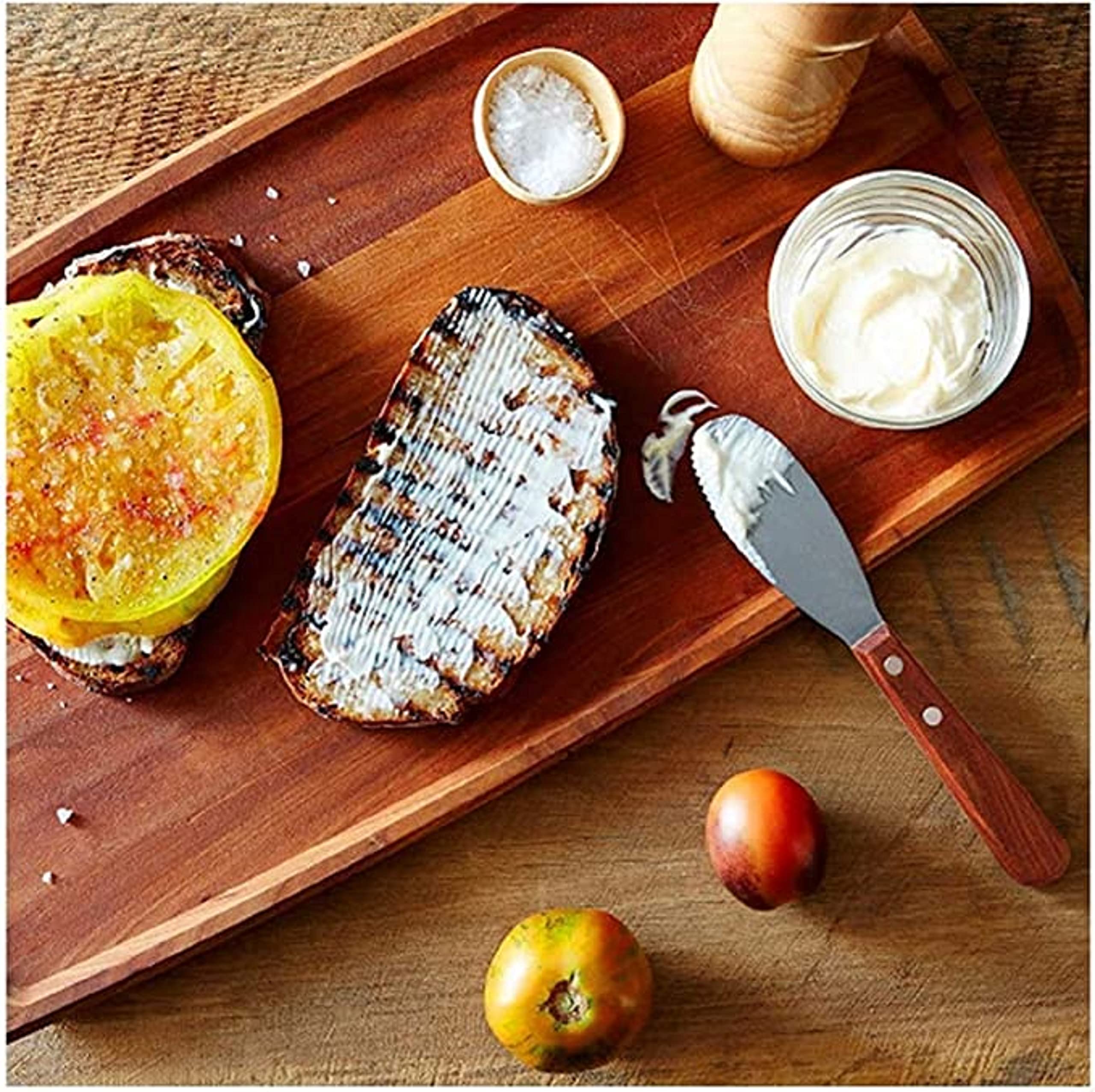 TrueCraftware- 7” Stainless Steel Straight Edge Wide Butter Spreader with Wood Handle Set of 4 - Sandwich Cream Cheese Condiment Knives