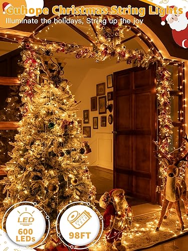 Miniatura 2 de Tira de luces de Navidad de 600 LED de 98 pies, tira de luces impermeables con control remoto y temporizador, 8 modos de luces de Navidad regulables