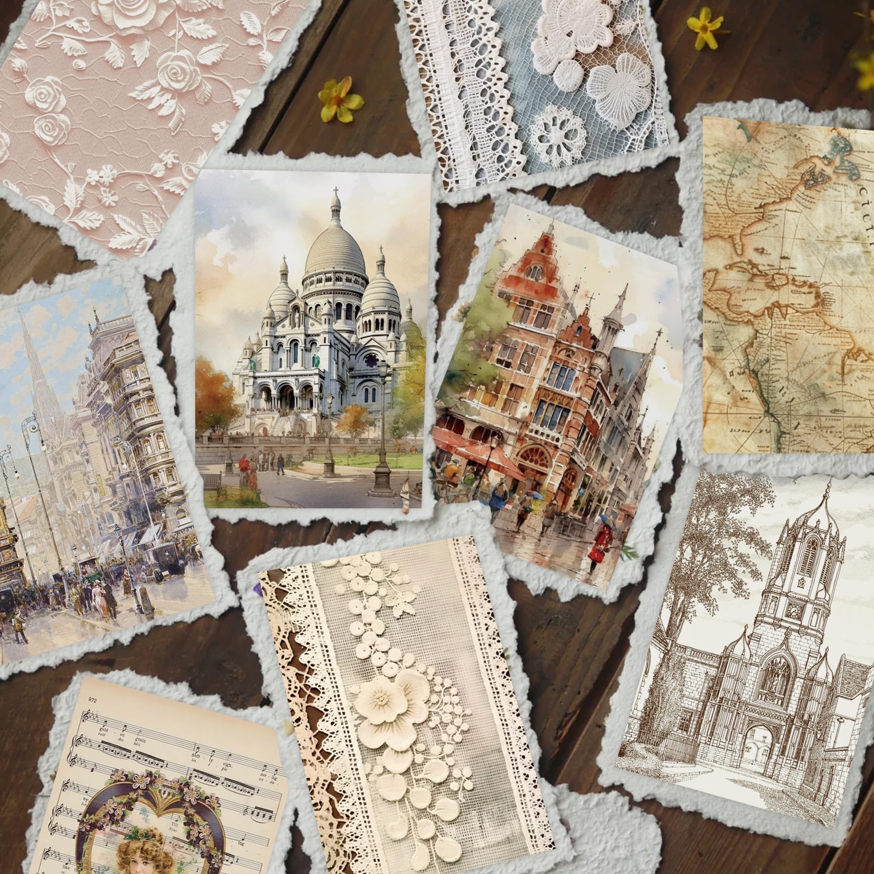 300 pezzi vintage Washi adesivi libro | Ephemera - Set di 6 temi per diari, scrapbooking, bullet journal, riutilizzabili e riposizionabili