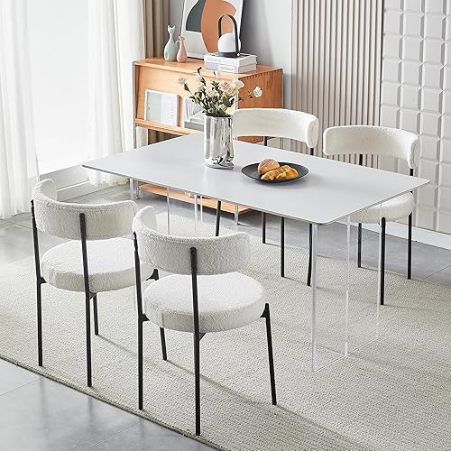 Miniatura 2 de Honyee Sillas de comedor blancas, modernas sillas de comedor juego de 4, sillas de comedor redondas de forro polar de peluche, sillas de comedor con