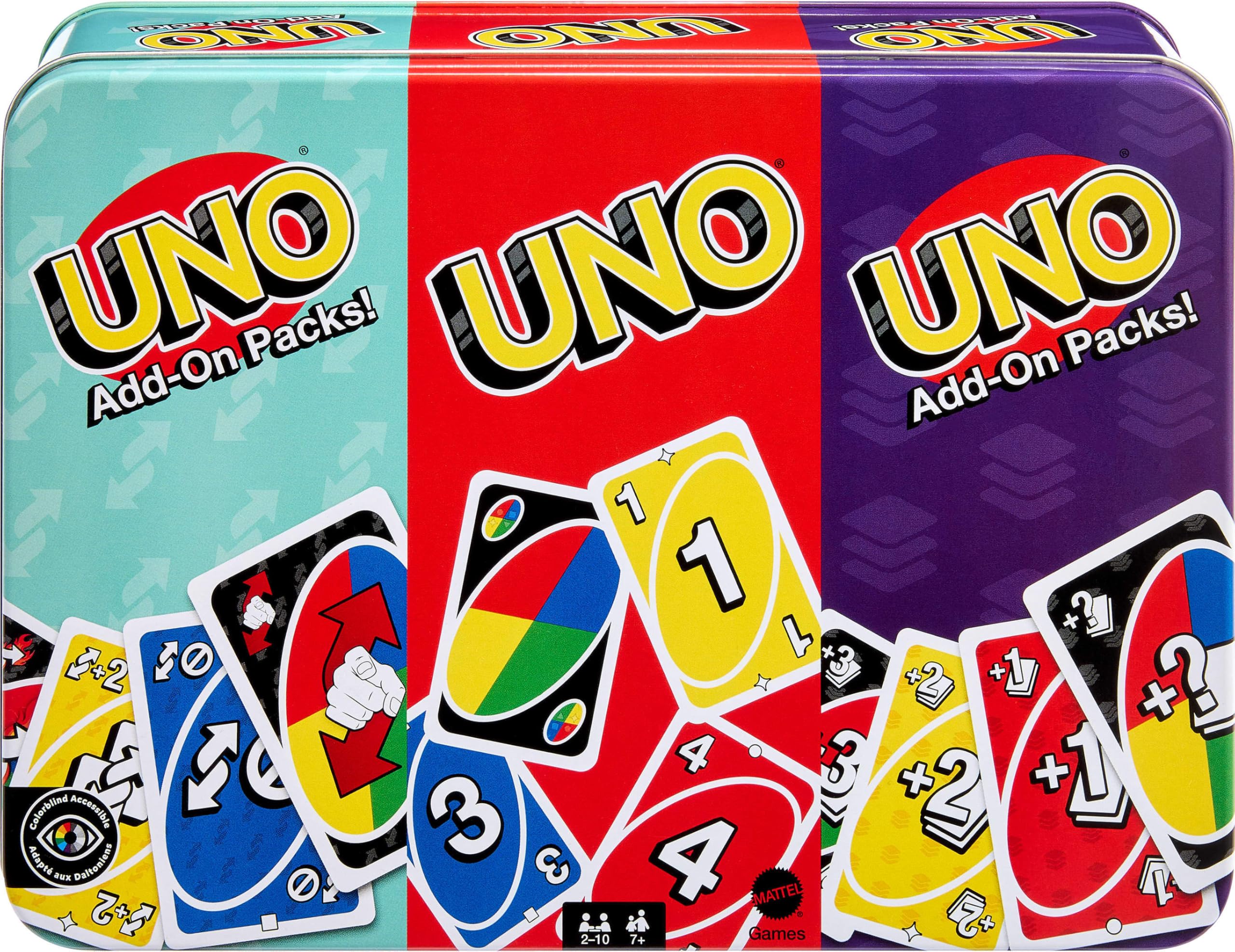 Mattel Games UNO Card Game with 2 Add On Packs & Collectible Tin for Kids, Adults & Family Game Night. 2 to 10 Players, JCV60