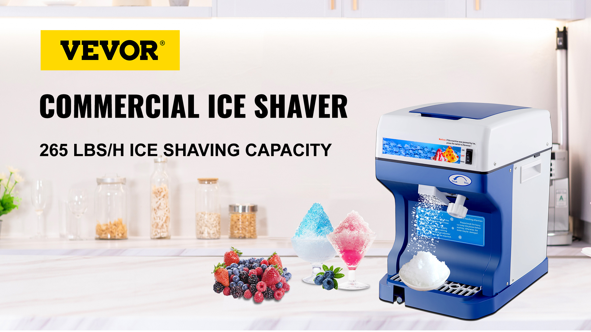 Image of VEVOR 110V Electric Shaved Ice Machine 500W Snow Cone Maker Tabletop w /Adjustable Ice Texture, Ice Shaving Machine 265LBs /hr for Home and Commerical Use