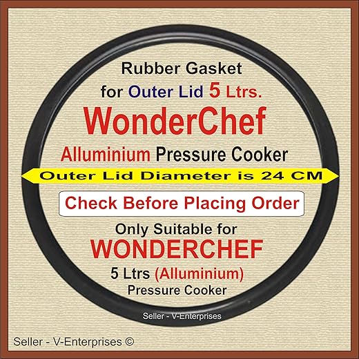 Outer Lid Rubber Gasket for 5 Litre WonderChef Ultima Alluminium Pressure Cooker. Outer Lid Dimeter is 24 cm (Packof 1) (Black Color)