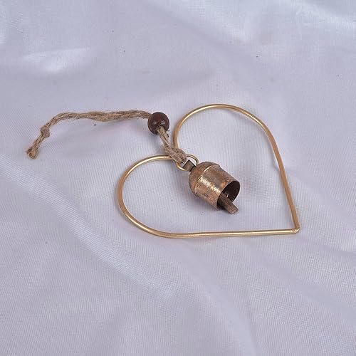 Miniatura 5 de Campana colgante en forma de corazón de metal para decoración al aire libre - Campana de viento dorada rústica con - Campana decorativa de jardín
