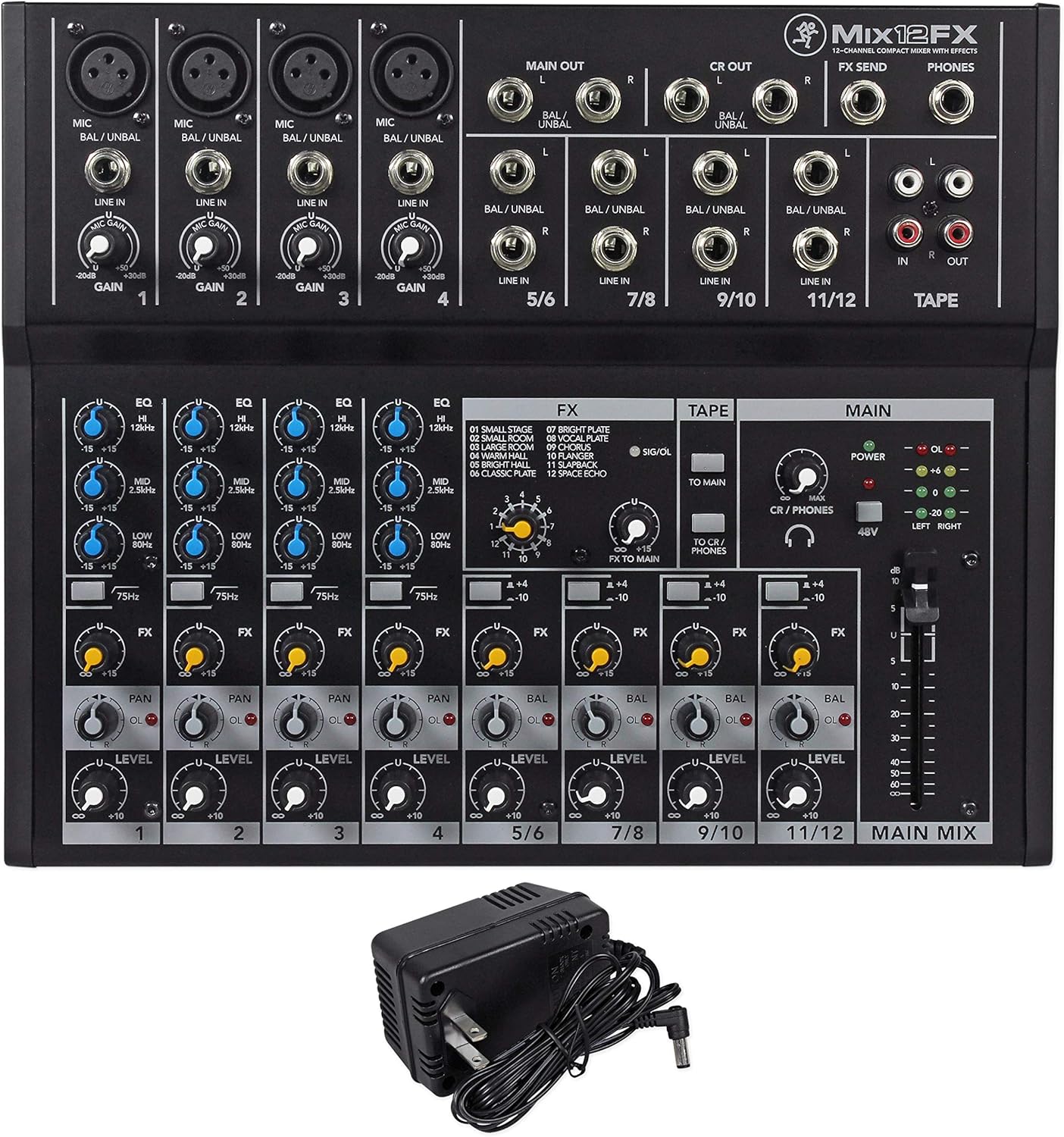 Mackie Mix12FX analoges 12-Kanal-Mischpult mit Effekten und 3-Band EQ