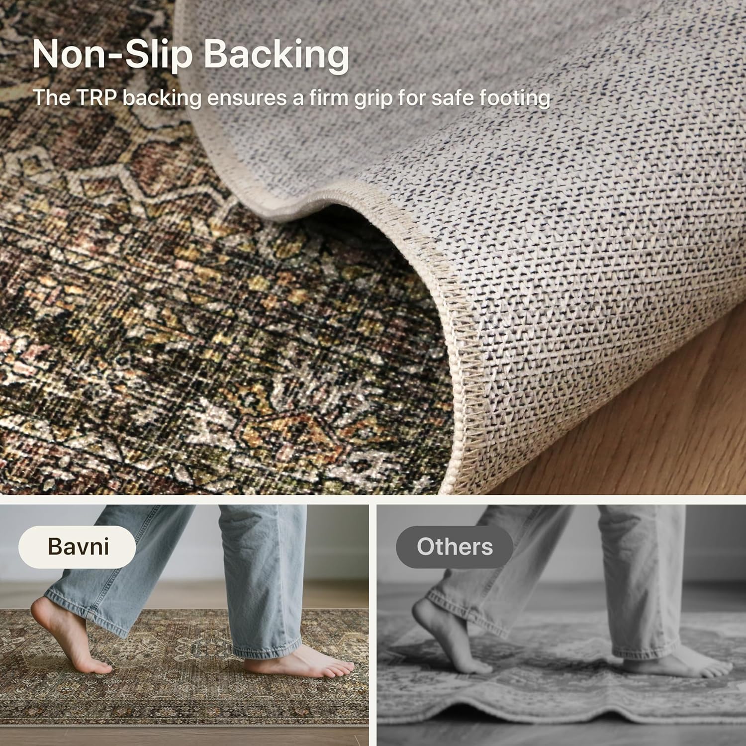 Bavni Washable Runners for Hallways 2x12, Ultra-Thin Non Slip Long Runner Rug, Print Vintage Aesthetic Carpet Runner, Low Pile Rugs for Kitchen Porch Bedroom, Brown
