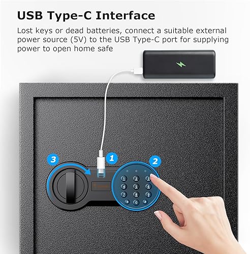Miniatura 6 de Bonsaii Caja fuerte de acero, caja fuerte para documentos con bloqueo de teclado digital, caja fuerte electrónica de seguridad de 1.2 pies cúbicos