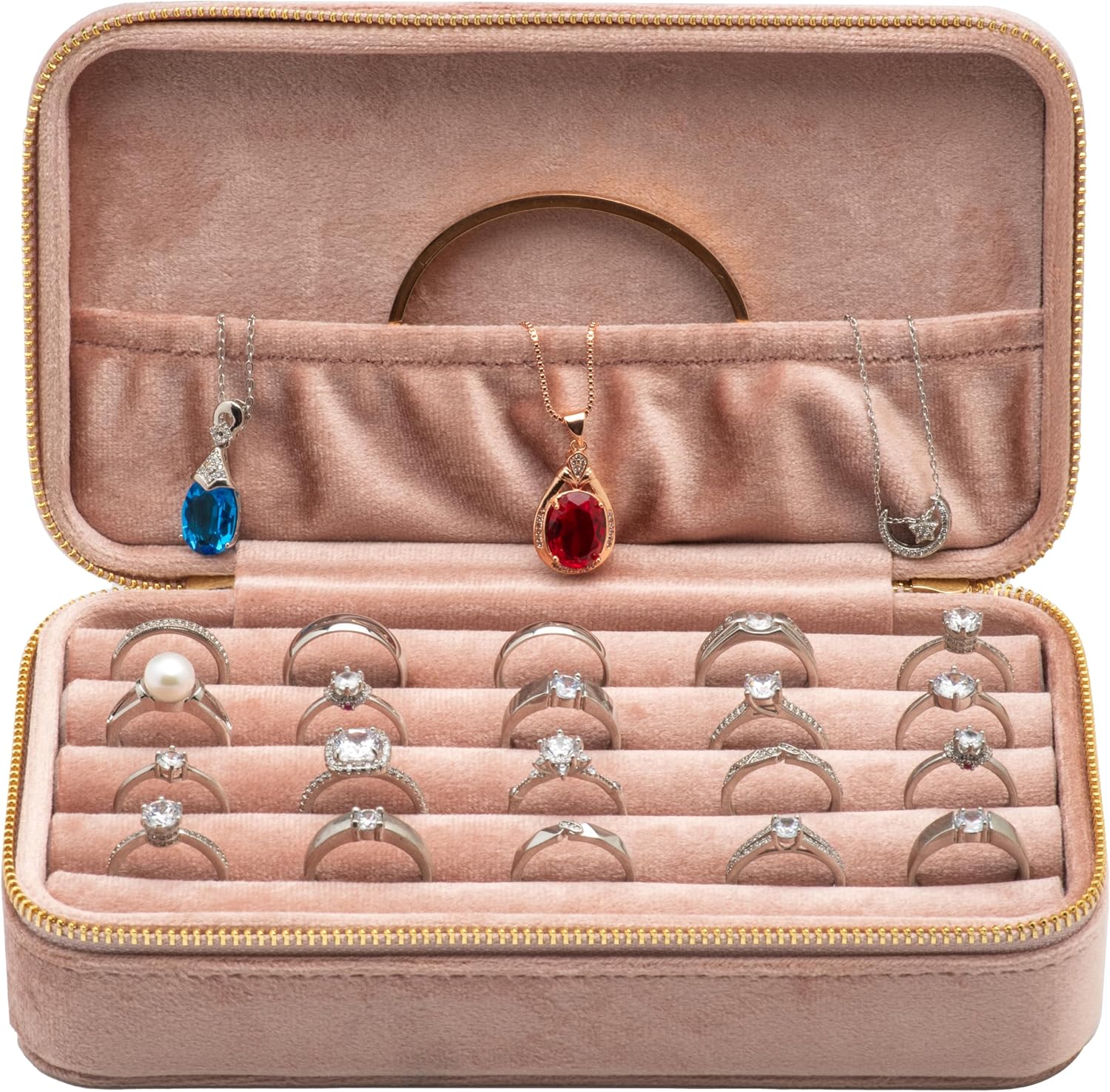 Velvet Multiple Ring Box Jewelry Organizer Tray with Zipper Around image 2