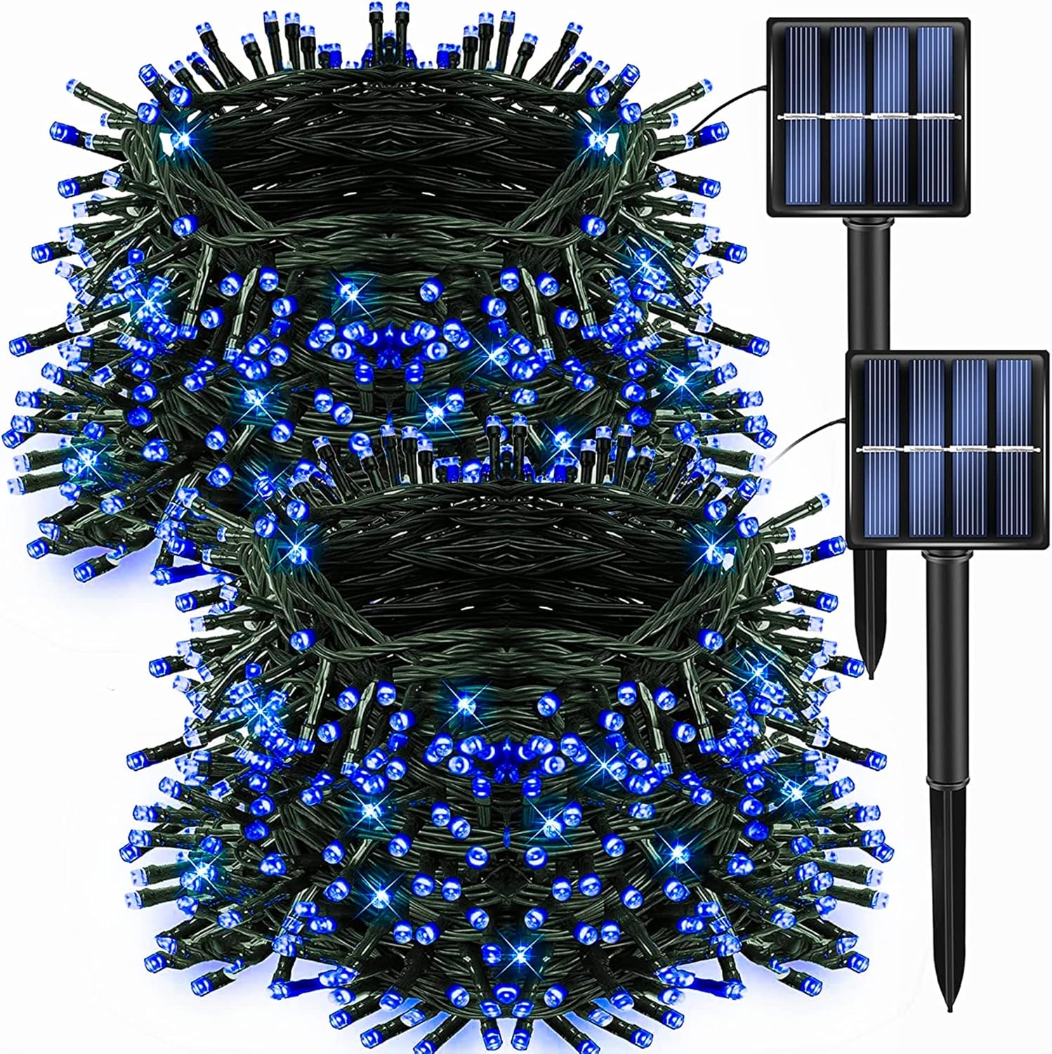 Dazzle Bright 2 Pack 400LED 132FT Blue Christmas Solar String Outdoor Lights, Solar Powered with 8 Modes Waterproof Fairy Lights for Bedroom Patio Garden Tree Party Yard Decoration