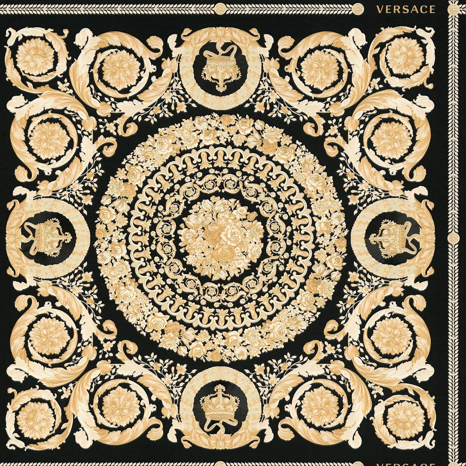 Papier peint ornements 370553-GU tapisserie intissée noire dorée et blanche