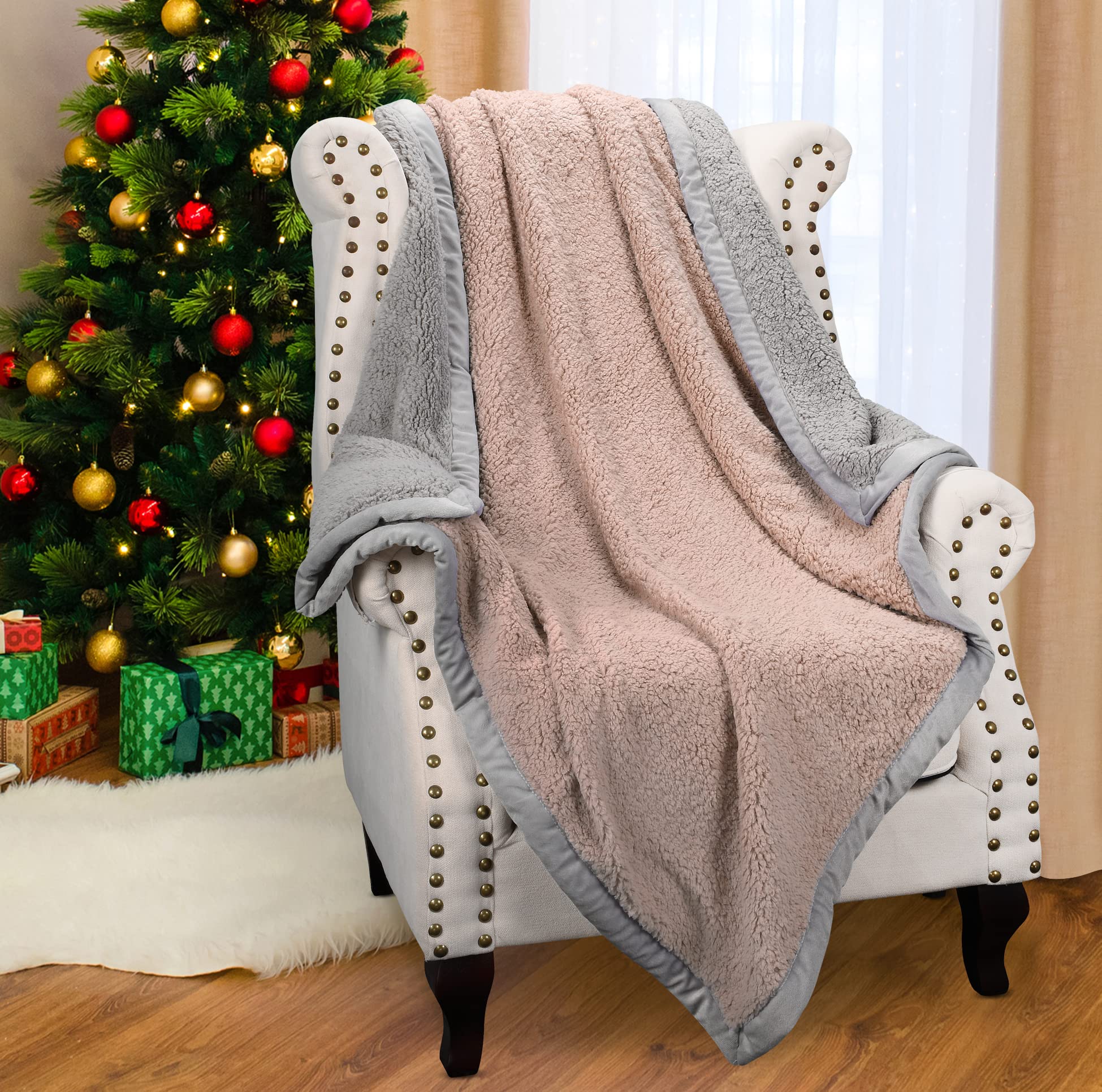 Manta reversible de sherpa súper suave y esponjosa para sofá, manta mullida y mullida, cómoda y cálida, regalo de cuidado cómodo, 50 x 60 pulgadas