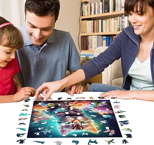 Miniatura 4 de Mys Aurora Rompecabezas de madera, rompecabezas de madera de gatito en ensueño, 200 piezas, rompecabezas de madera con forma de lujo único para