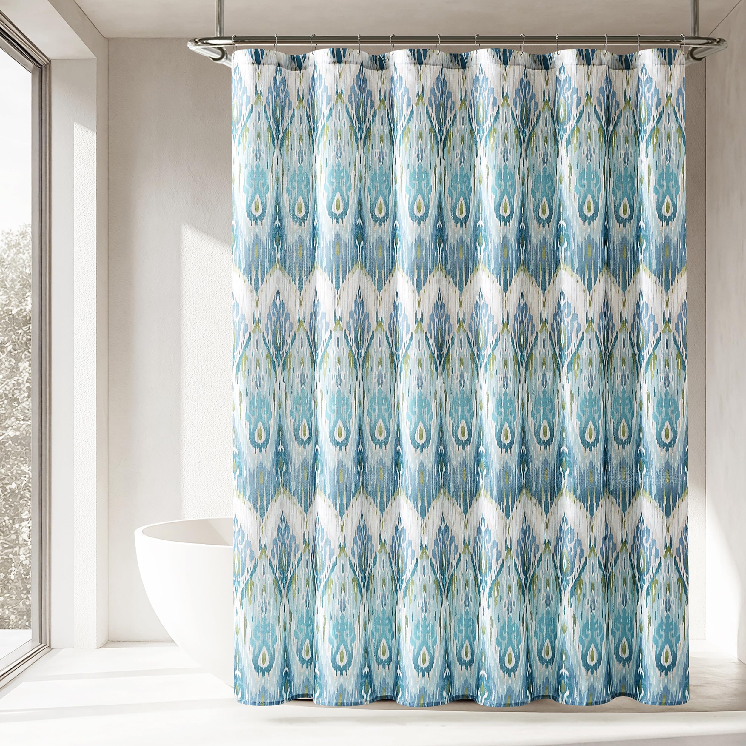 Rideau de douche bleu sarcelle 183x183 cm Ikat Drops Lush Decor